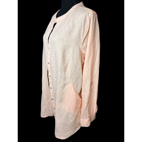 SIGRID OLSEN LINEN Button-Down Long Sleeve Tunic Shirt Womens L Peach CASUAL - Picture 2 of 10